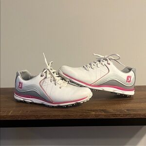 FootJoy Women's White and Pink Athletic Golf Shoes